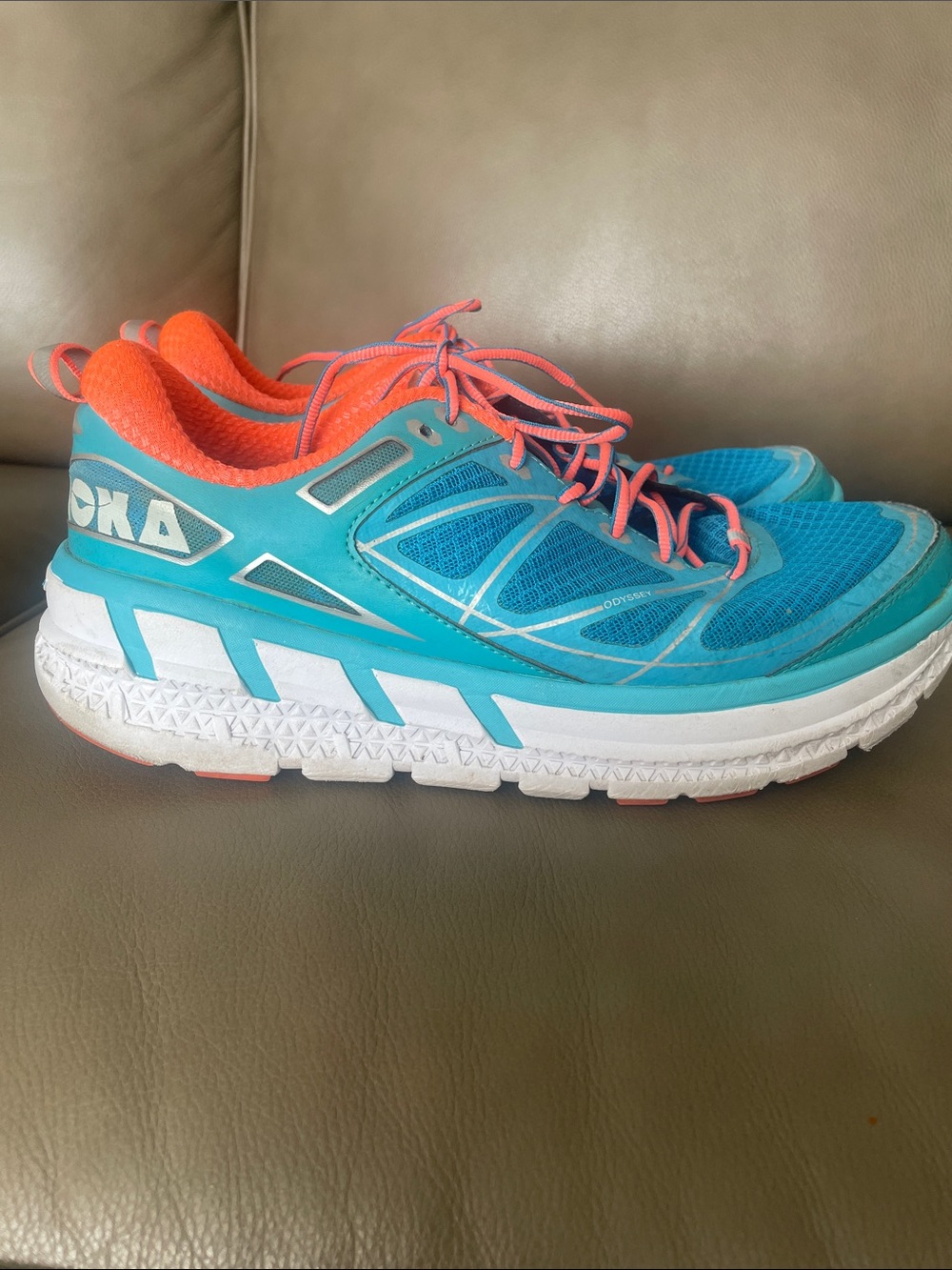 Hoka One One Women's Teal and Orange Cushioned Running Shoes